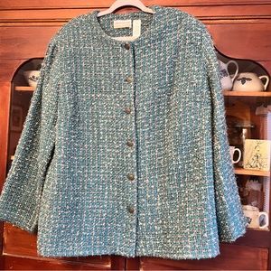 Womens plus Alfred Dunner green boucle button front coat 20W